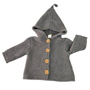 Nordstrom Baby Girl Knit Hooded Cardigan Size 3 Mo Gray Cotton Long Sleeve